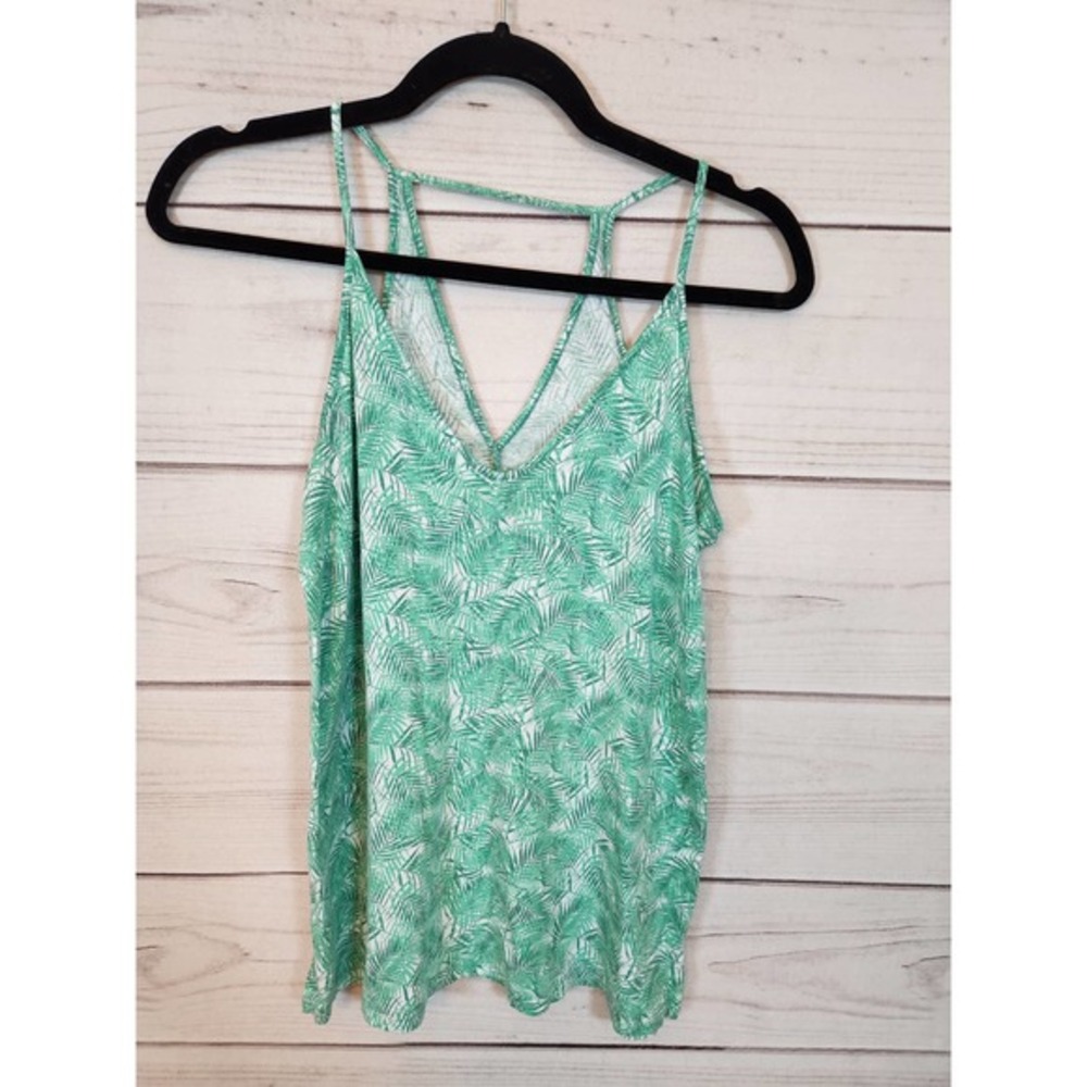 Old Navy Women's Green White V-Neck Sleeveless Palm Leaf Tank Top Size‎ S